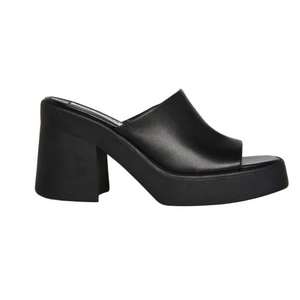 Black Leather Platform Mule Sandals for Women